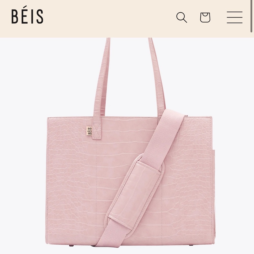 Beis Pink Croc-Embossed Tote Work Bag